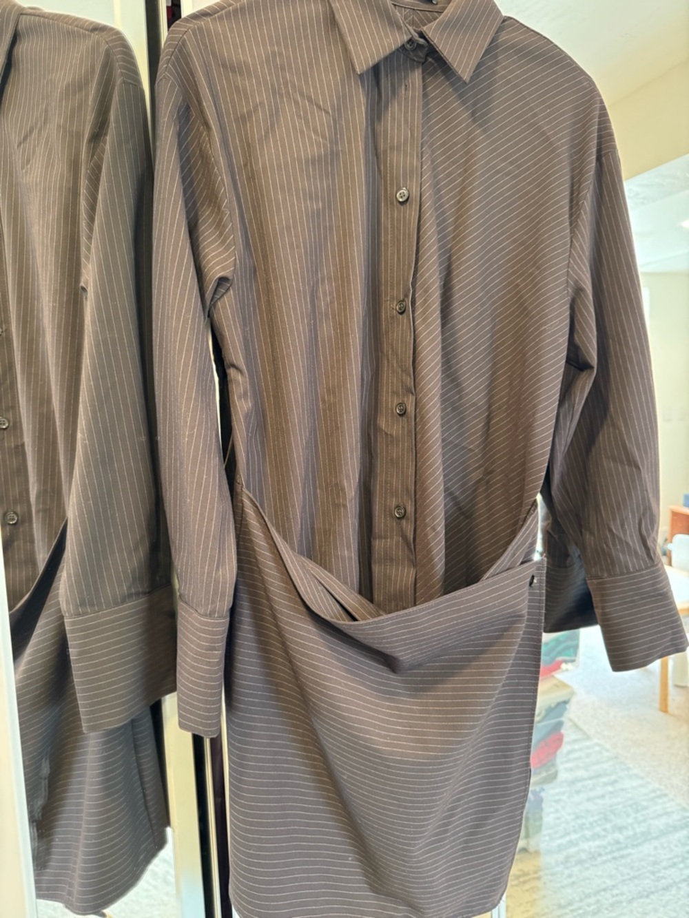 Zara Men's Pinstripe Button-Down Shirt Dress - Gray